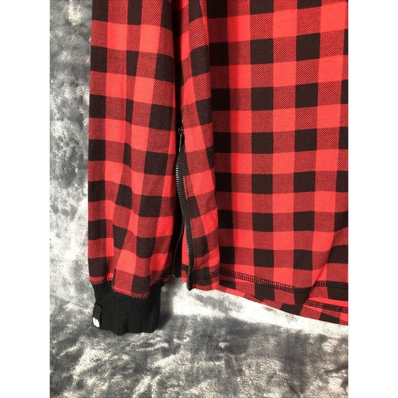 Red & Black Plaid Hoodie Men’s Large Long Sleeve With Side Zippers - Picture 8 of 16